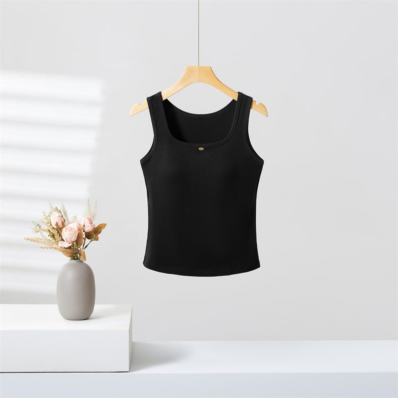 Ženski top bez rukava, bazni top s širokim trakama, Lyocell-pamučna mješavina, tekstni otisak, duljina 50–65 cm, proljeće 2025