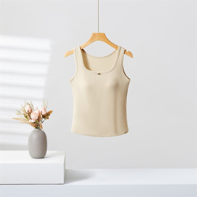 Ženski top bez rukava, bazni top s širokim trakama, Lyocell-pamučna mješavina, tekstni otisak, duljina 50–65 cm, proljeće 2025
