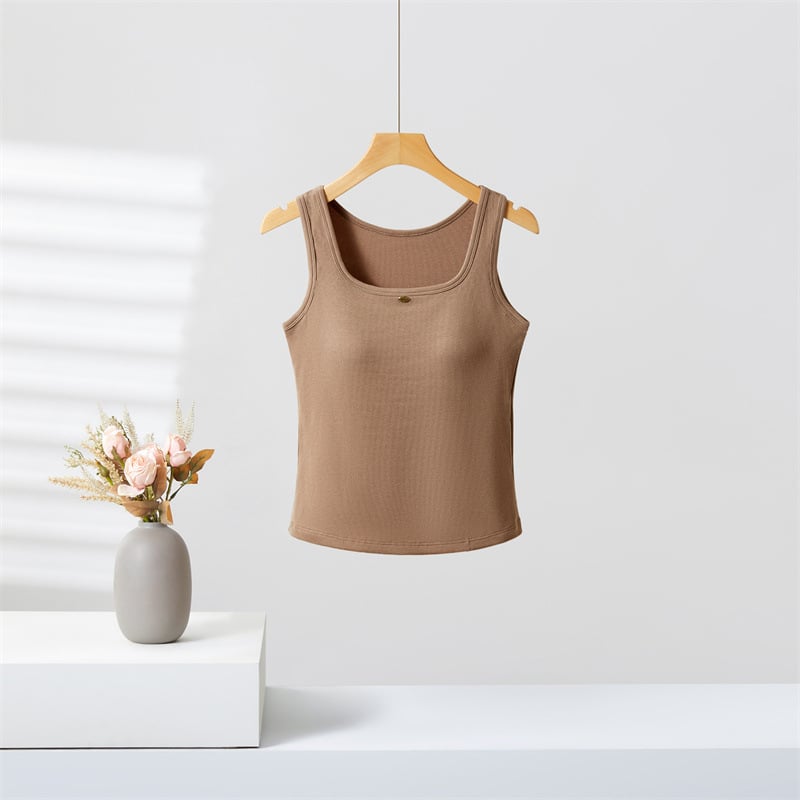 Ženski top bez rukava, bazni top s širokim trakama, Lyocell-pamučna mješavina, tekstni otisak, duljina 50–65 cm, proljeće 2025