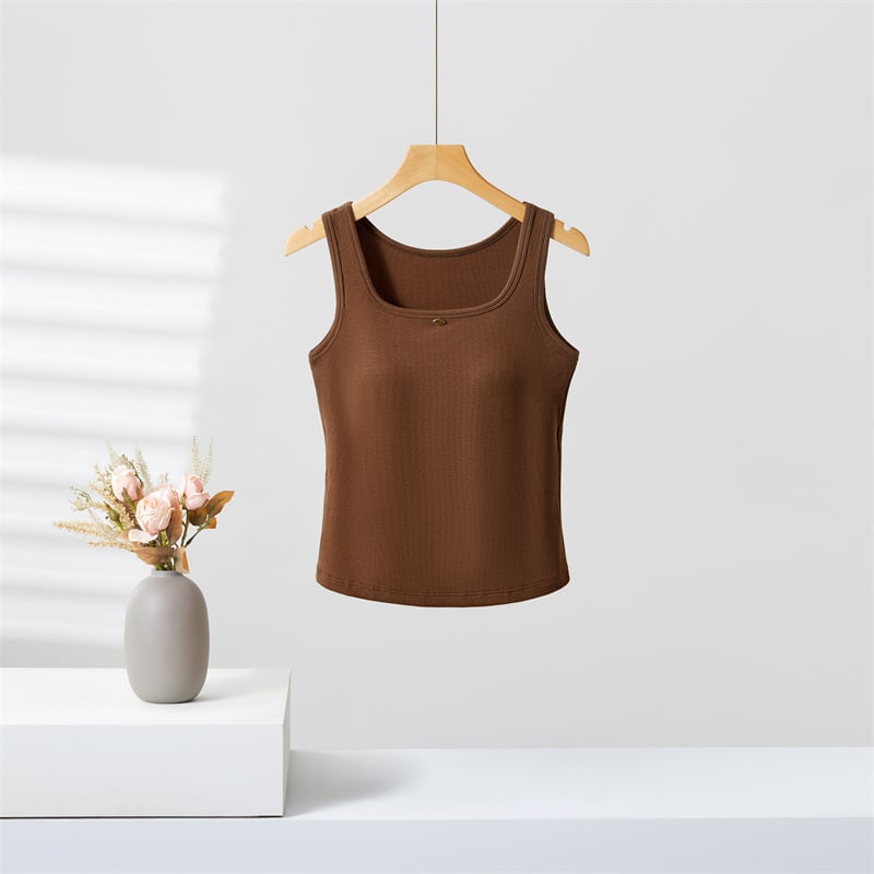Ženski top bez rukava, bazni top s širokim trakama, Lyocell-pamučna mješavina, tekstni otisak, duljina 50–65 cm, proljeće 2025