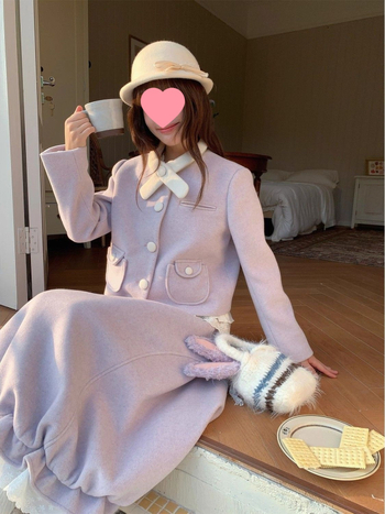 Ženski vuneni sako i kostim s suknjom, francuski retro ilustrativni stil, proljeće 2025 (Uzorak: Drugi; Materijal: ovčja vuna; Glavni materijal: PVC; Stil odjela: kostim s suknjom)