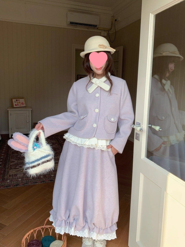 Ženski vuneni sako i kostim s suknjom, francuski retro ilustrativni stil, proljeće 2025 (Uzorak: Drugi; Materijal: ovčja vuna; Glavni materijal: PVC; Stil odjela: kostim s suknjom)