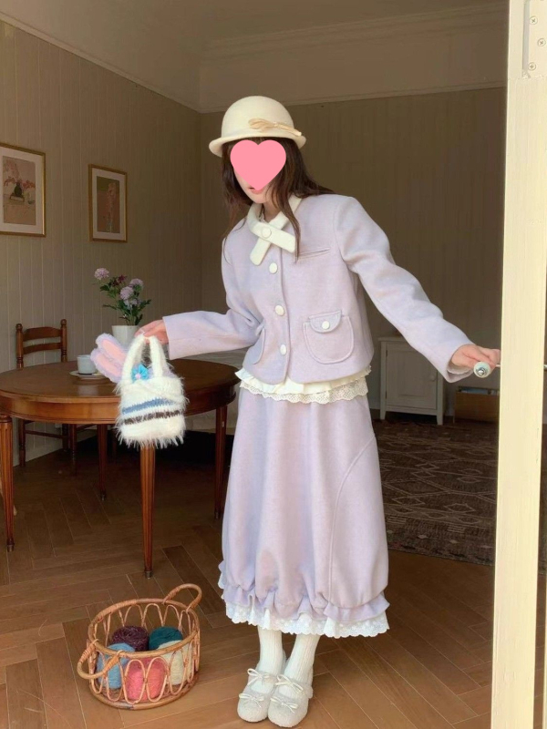 Ženski vuneni sako i kostim s suknjom, francuski retro ilustrativni stil, proljeće 2025 (Uzorak: Drugi; Materijal: ovčja vuna; Glavni materijal: PVC; Stil odjela: kostim s suknjom)