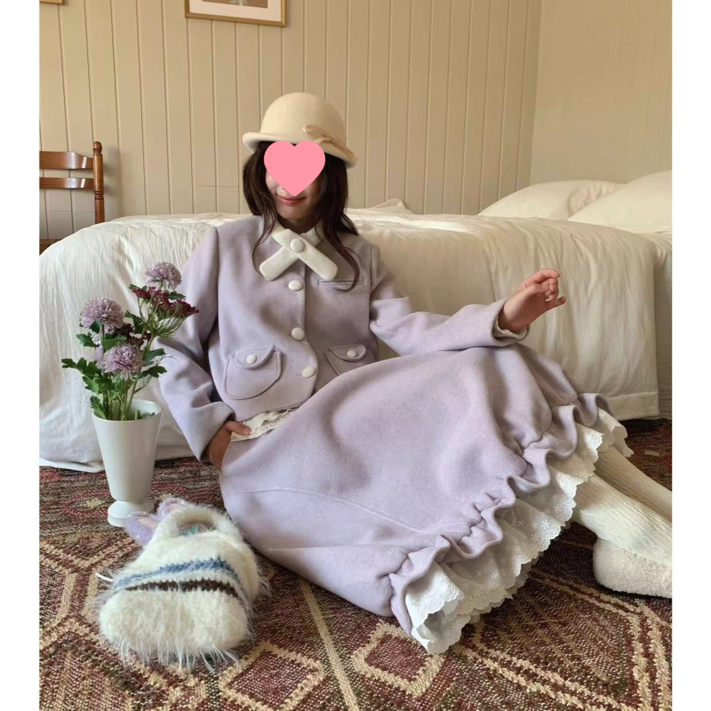 Ženski vuneni sako i kostim s suknjom, francuski retro ilustrativni stil, proljeće 2025 (Uzorak: Drugi; Materijal: ovčja vuna; Glavni materijal: PVC; Stil odjela: kostim s suknjom)