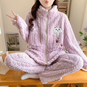 Motinystės pižamos komplektas maitinti – rudens‑žiemos 2025, Jacquard velvetas, 100% poliesteris, 251–300 g/m² storis, ilgomis rankovėmis, ilgos kelnės, plus dydis, mielas stilius