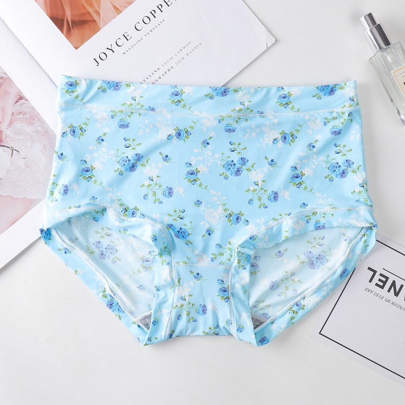 Bezšivne ženske gaćice, antibakterijska pamukasta podstava, prozračne, cvjetni uzorak, lagani ljetni model, srednji pojas, plus veličina, led silk stil