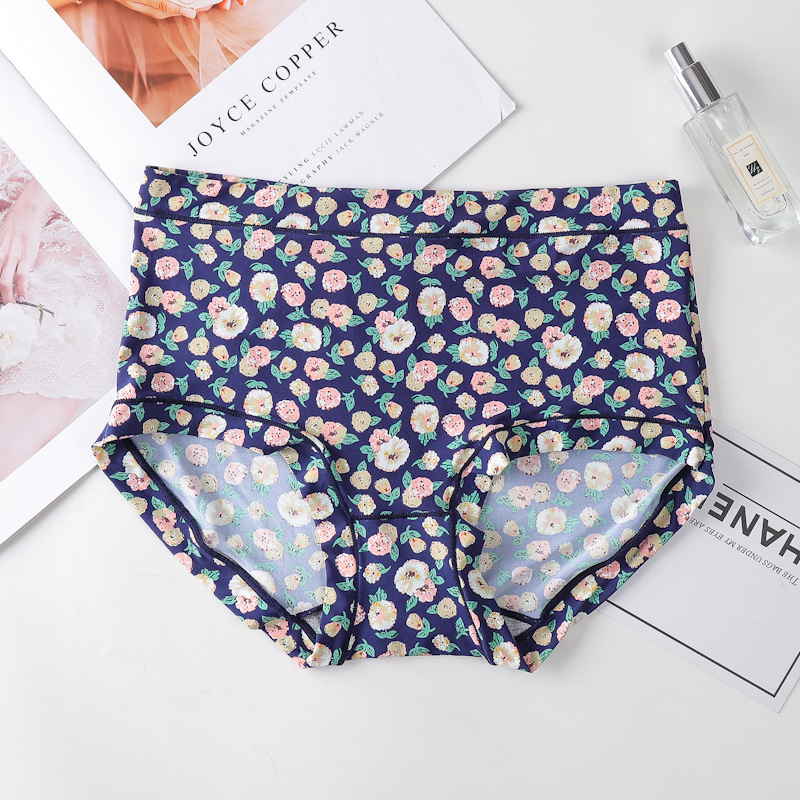 Bezšivne ženske gaćice, antibakterijska pamukasta podstava, prozračne, cvjetni uzorak, lagani ljetni model, srednji pojas, plus veličina, led silk stil