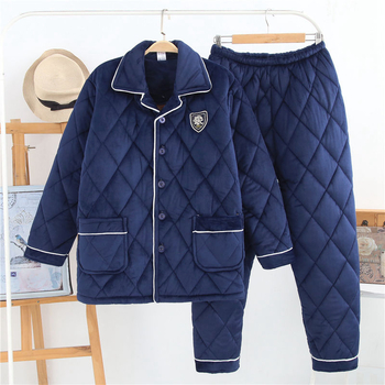 Muški flanel pijama set za zimu — trostruko punjena, debela, topla kućna odjeća u casual stilu