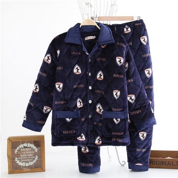 Muški flanel pijama set za zimu — trostruko punjena, debela, topla kućna odjeća u casual stilu