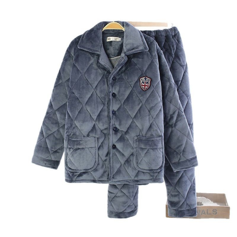 Muški flanel pijama set za zimu — trostruko punjena, debela, topla kućna odjeća u casual stilu
