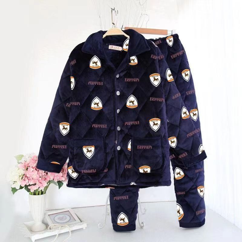 Muški flanel pijama set za zimu — trostruko punjena, debela, topla kućna odjeća u casual stilu