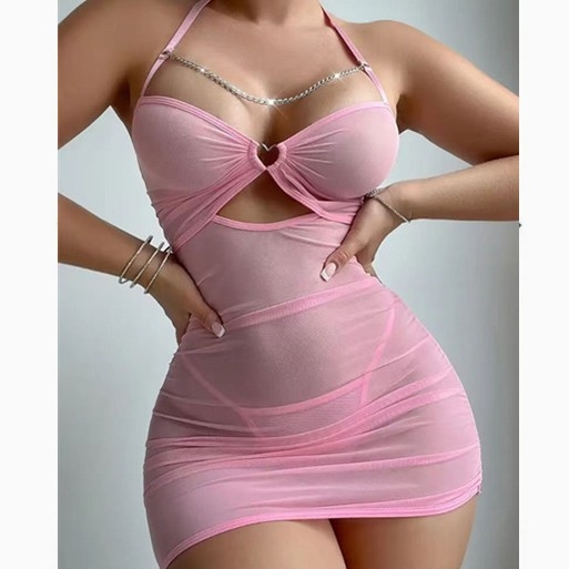 Σετ εσωρούχων από διαφανές δικτυωτό ύφασμα: νυχτικό και στρινγκ, νάιλον, λεπτό ύφασμα 101–120 γ/μ², περιεκτικότητα βασικού υφάσματος 70–80%, άνοιξη 2025