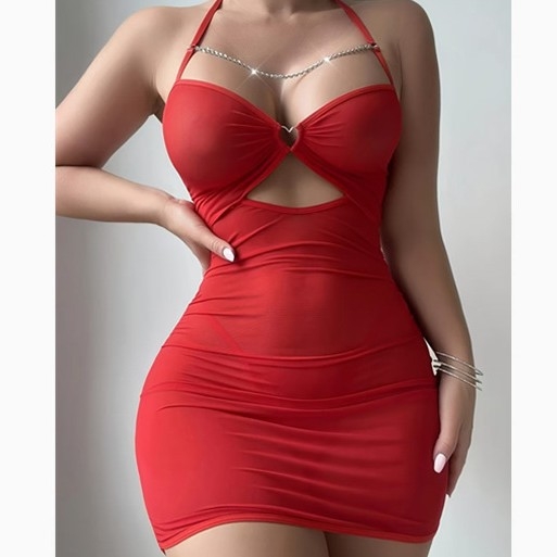 Σετ εσωρούχων από διαφανές δικτυωτό ύφασμα: νυχτικό και στρινγκ, νάιλον, λεπτό ύφασμα 101–120 γ/μ², περιεκτικότητα βασικού υφάσματος 70–80%, άνοιξη 2025