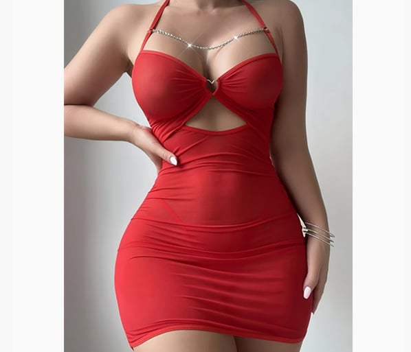 Σετ εσωρούχων από διαφανές δικτυωτό ύφασμα: νυχτικό και στρινγκ, νάιλον, λεπτό ύφασμα 101–120 γ/μ², περιεκτικότητα βασικού υφάσματος 70–80%, άνοιξη 2025