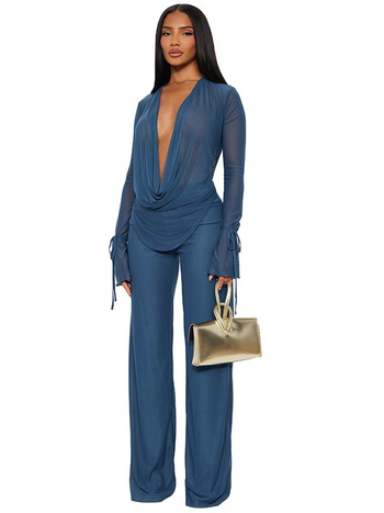 Kelnių kostiumas su palaidine, ilgomis rankovėmis, be apykaklės, klostės, 95% poliesteris