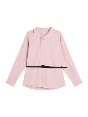 Moteriški medvilniniai marškiniai su vientisos spalvos raštu, stand-up apykaklė, ilgos rankovės, vidutinio ilgio, Žiemos 2025.