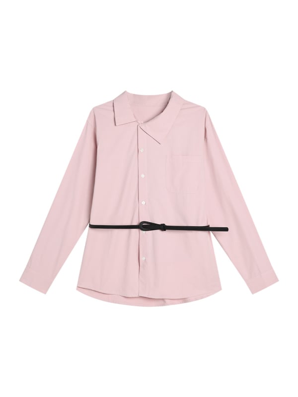 Moteriški medvilniniai marškiniai su vientisos spalvos raštu, stand-up apykaklė, ilgos rankovės, vidutinio ilgio, Žiemos 2025.