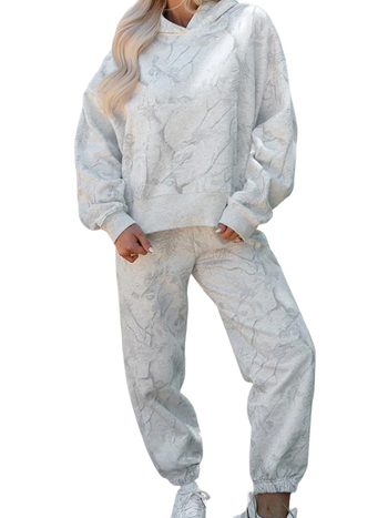 Moterų dviejų dalių kostiumas su abstrakčiu spaudiniu, ilgos rankovės, poliesteris ≥95%, ruduo 2025