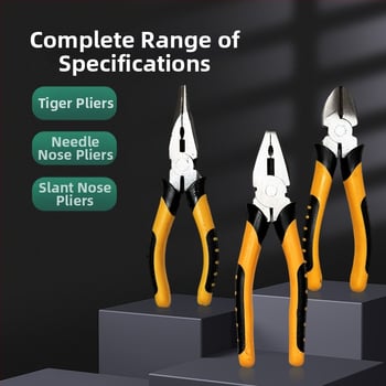 Комплект клещи: заключващи клещи, клещи за тел, диагонални клещи, клещи с дълги носове; обща дължина 200 мм; челюсти от Malle steel; PVC дръжки; капацитет на рязане 4 мм