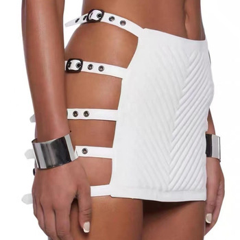 Dviejų dalių komplektas: halterneck-topas ir sijonas, be rankovių, PU–medžiagų mišinys (90–95% medvilnės), gatvės hipster stilius, vasara 2024