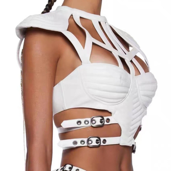 Dviejų dalių komplektas: halterneck-topas ir sijonas, be rankovių, PU–medžiagų mišinys (90–95% medvilnės), gatvės hipster stilius, vasara 2024