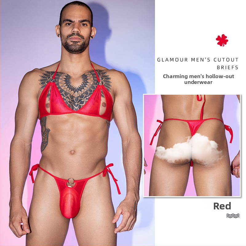 Férfi vékony, lélegző nylon alsónemű U-alakú zsebbel, japán stílusú, alacsony derekú