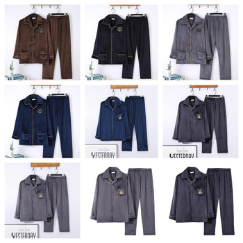 Zimski flanelni set pidžama s debelim fleece podstavom, rever ovratnik, dugi rukavi i hlače