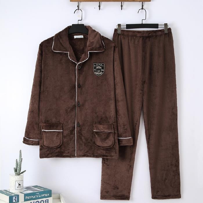 Zimski flanelni set pidžama s debelim fleece podstavom, rever ovratnik, dugi rukavi i hlače