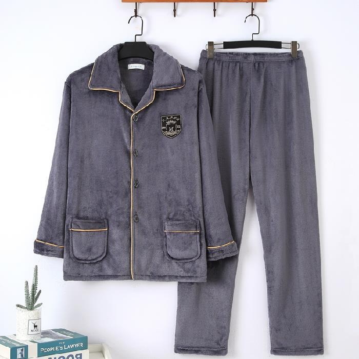 Zimski flanelni set pidžama s debelim fleece podstavom, rever ovratnik, dugi rukavi i hlače