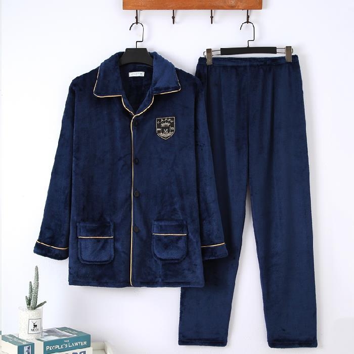 Zimski flanelni set pidžama s debelim fleece podstavom, rever ovratnik, dugi rukavi i hlače