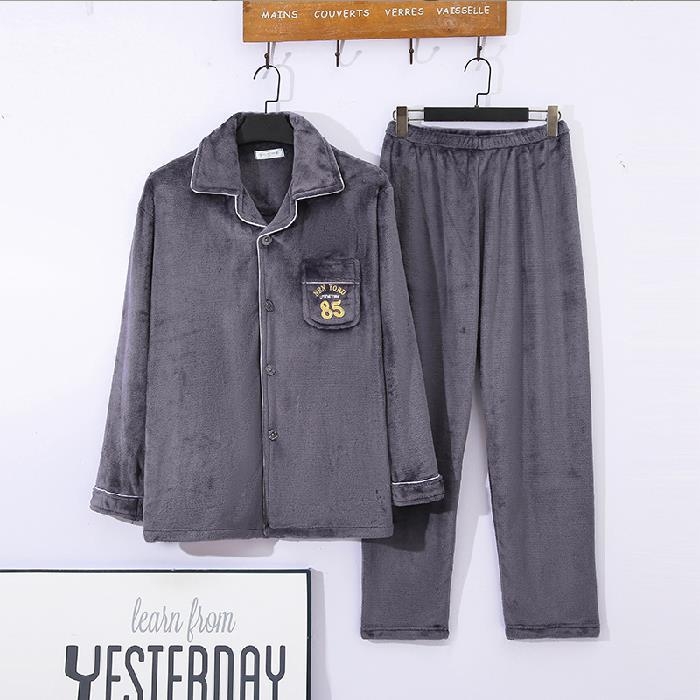 Zimski flanelni set pidžama s debelim fleece podstavom, rever ovratnik, dugi rukavi i hlače