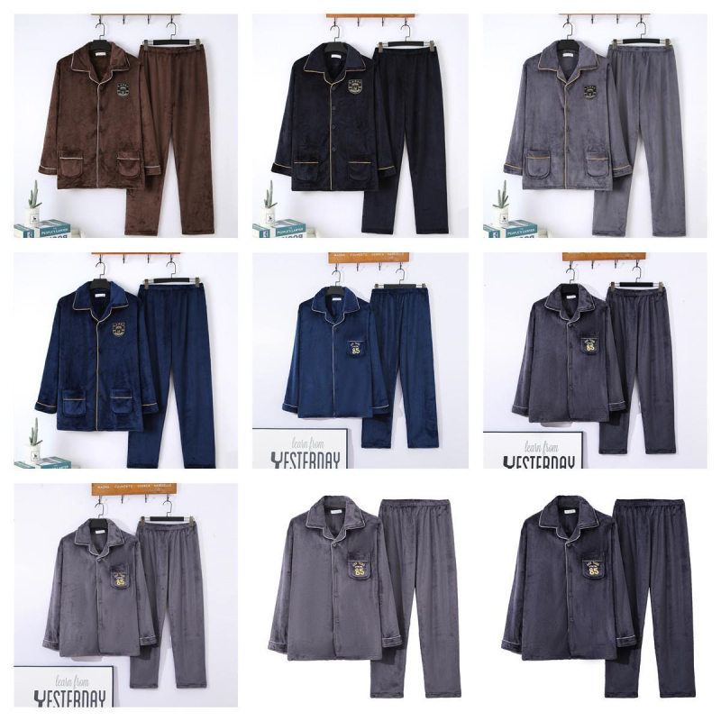 Zimski flanelni set pidžama s debelim fleece podstavom, rever ovratnik, dugi rukavi i hlače