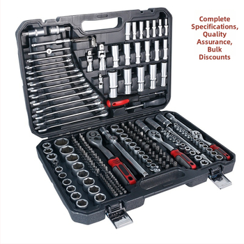 Gorepu 216 dalių automobilių remonto įrankių rinkinys su sokeliais ir veržliarakčiais – aukštos anglies plienas, dydžiai 1/4, 3/8 ir 1/2 colio, skirtas automobilių ir mechaniniam remontui