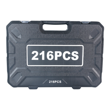 Gorepu 216 dalių automobilių remonto įrankių rinkinys su sokeliais ir veržliarakčiais – aukštos anglies plienas, dydžiai 1/4, 3/8 ir 1/2 colio, skirtas automobilių ir mechaniniam remontui