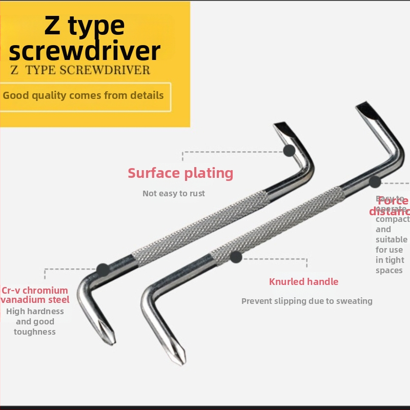 Z formos mini atsuktuvas su magnetine dviguba galva ir kryžiniu galu — Lion Tools