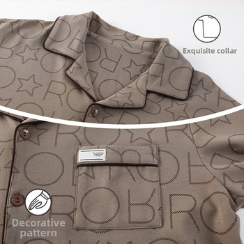 Ανδρικό σετ πιτζάμες από 100% βαμβάκι, αντιβακτηριακό, με μακριά μανίκια και καρντγκάν, οικιακή ενδυμασία, μεσαίου πάχους 201–250 g/m²