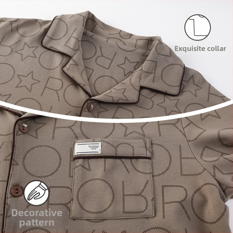 Ανδρικό σετ πιτζάμες από 100% βαμβάκι, αντιβακτηριακό, με μακριά μανίκια και καρντγκάν, οικιακή ενδυμασία, μεσαίου πάχους 201–250 g/m²