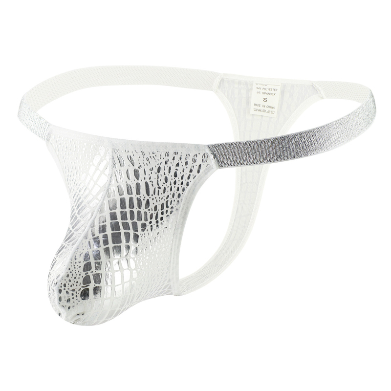 Ανδρικό thong με γυαλιστό μοτίβο κροκοδειλίου, αναπνέον U-pouch, ύφασμα από συνθετικές ίνες, μάρκα Fish Tower