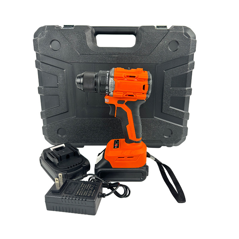 21V vezeték nélküli Li-ion fúrókészlet, brushless motor, pisztolyfogantyú, állítható fordulatszám, 3‑pofás tokmány