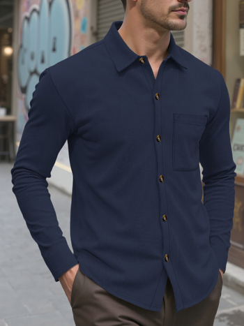 Риза Corduroy Lapel Дълъг ръкав Slim Fit Полиестер 100%