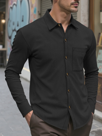 Риза Corduroy Lapel Дълъг ръкав Slim Fit Полиестер 100%