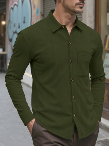 Риза Corduroy Lapel Дълъг ръкав Slim Fit Полиестер 100%