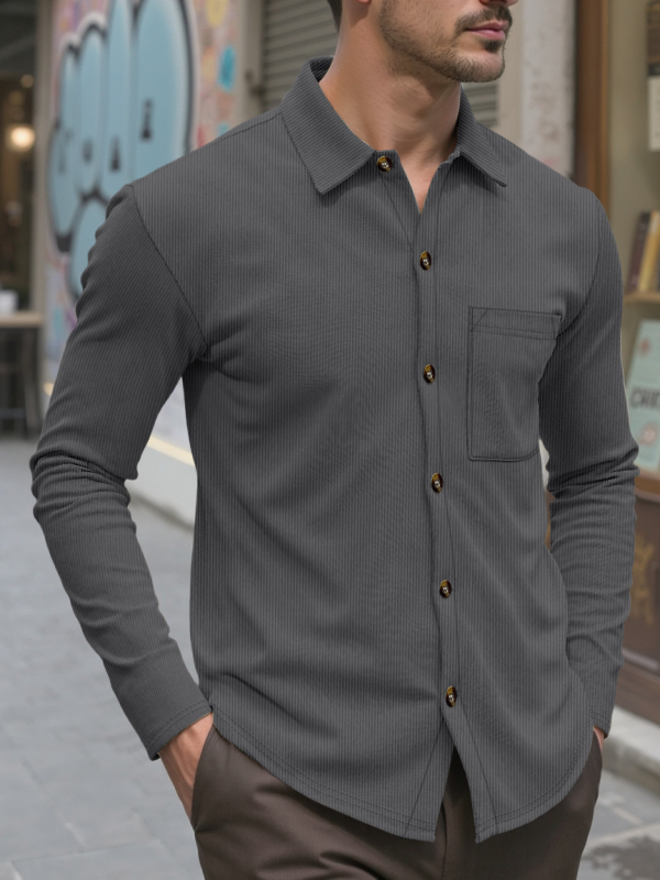 Риза Corduroy Lapel Дълъг ръкав Slim Fit Полиестер 100%