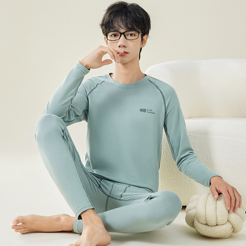 Férfi termikus alsó- és felső készlet őszre–télre, modal-pamut-spandex keverék, kerek nyak, hosszú ujjú, varratmentes alapréteg, egyrétegű, 201–250 g/m2