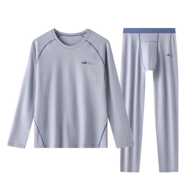 Férfi termikus alsó- és felső készlet őszre–télre, modal-pamut-spandex keverék, kerek nyak, hosszú ujjú, varratmentes alapréteg, egyrétegű, 201–250 g/m2
