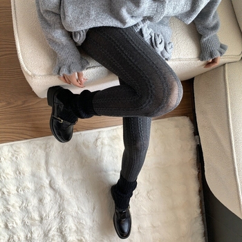 Vintage prozirne pantyhose s trodimenzijskim kabel-knit uzorkom, visok pojas, smanjuje figuru, produžuje noge, svestrane, neklizajuće