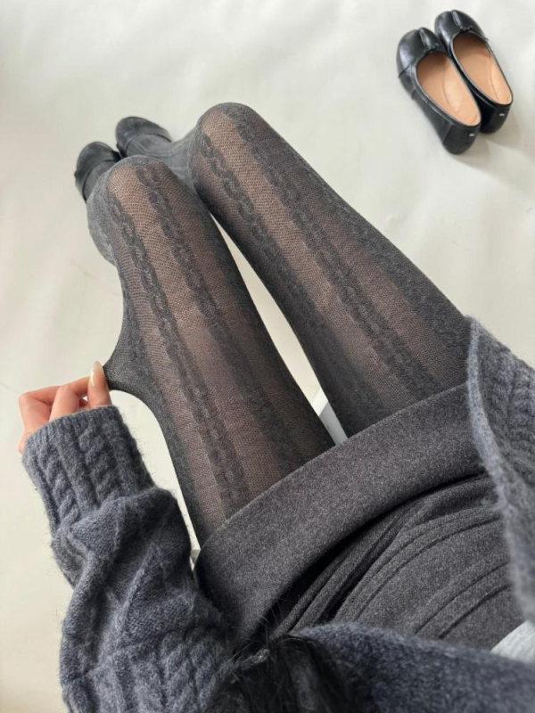 Vintage prozirne pantyhose s trodimenzijskim kabel-knit uzorkom, visok pojas, smanjuje figuru, produžuje noge, svestrane, neklizajuće