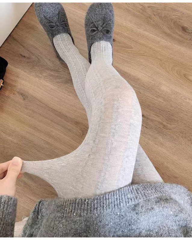 Vintage prozirne pantyhose s trodimenzijskim kabel-knit uzorkom, visok pojas, smanjuje figuru, produžuje noge, svestrane, neklizajuće