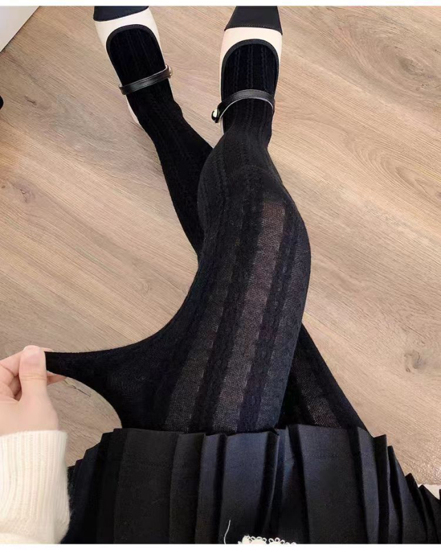 Vintage prozirne pantyhose s trodimenzijskim kabel-knit uzorkom, visok pojas, smanjuje figuru, produžuje noge, svestrane, neklizajuće