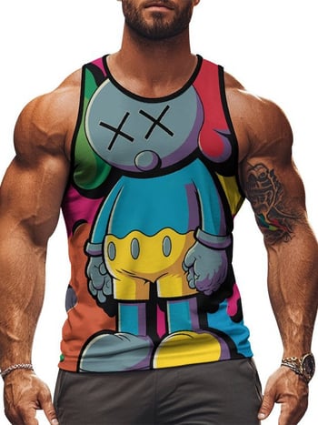 Férfi ujjatlan sportmellény nyomtatott mintával, 95% poliészter, 5% elasztán, karcsú fazon, nyár 2025